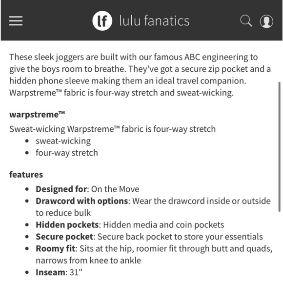 Lululemon Men's Black ABC Jogger Warpstreme Size Small - Picture 11 of 13